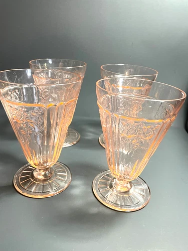 Set of 4 - Mayfair Cabbage Rose Pink Depression Glass 5 3/8" Ice Tea Tumblers