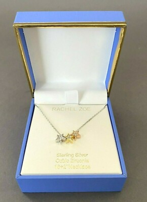 Rachel Zoe Sterling silver Necklace with Three CZ Crystal Stars Brand New in Box