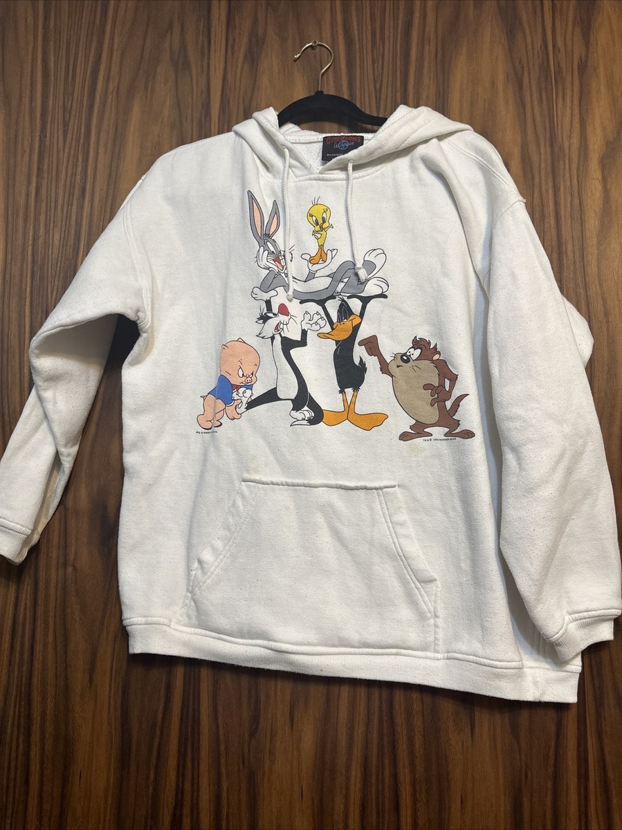 Vintage 1993 Looney Tunes Pull Over Hoodie Size L Taz Bugs Daffy