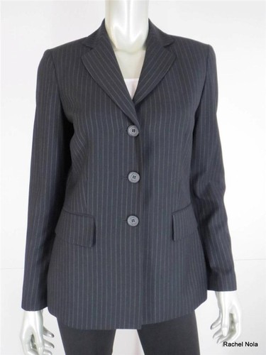 Chaqueta Blazer Calvin Klein Talla 4 S Negra Gris Rayas Abotonada Trabajo Clásico - Imagen 10 de 10