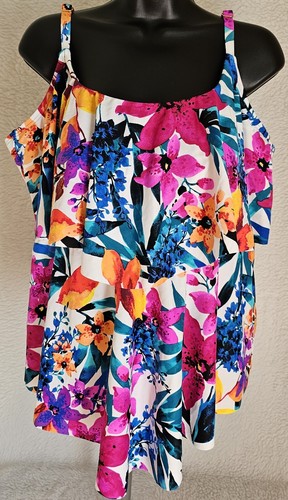 Maxine of Hollywood Womens Swim Tankini Top Size 22W Multicolor Floral