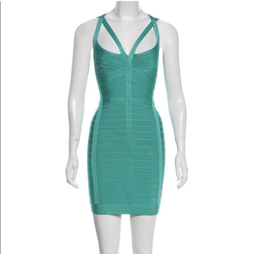 HERVE LEGER Julianna Aqua Teal Turquoise Mini Bandage Dress SMALL | eBay
