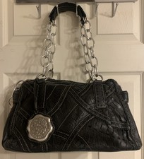 Vince Camuto Black Leather Satchel Silver Hardware, Laser Cut Pattern