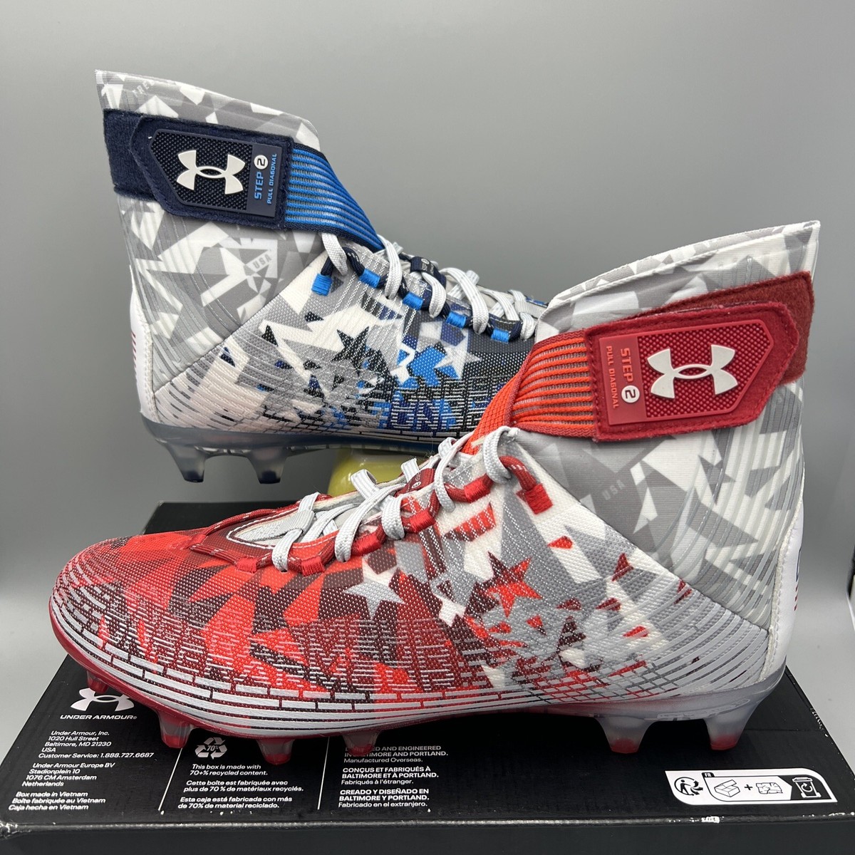 Under Armour Highlight MC LE USA Flag Football Cleats, Red/White