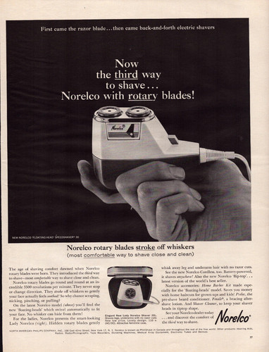 Norelco Electric Shaver Rotary Blades Comfortable Shave Vintage Print Ad 1963