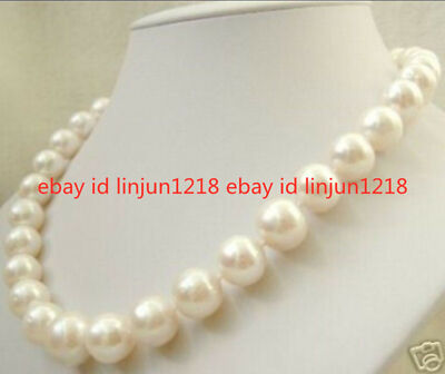 REAL HUGE 18'' 9-10MM PERFECT ROUND SOUTH SEA WHITE PEARL NECKLACE 14K