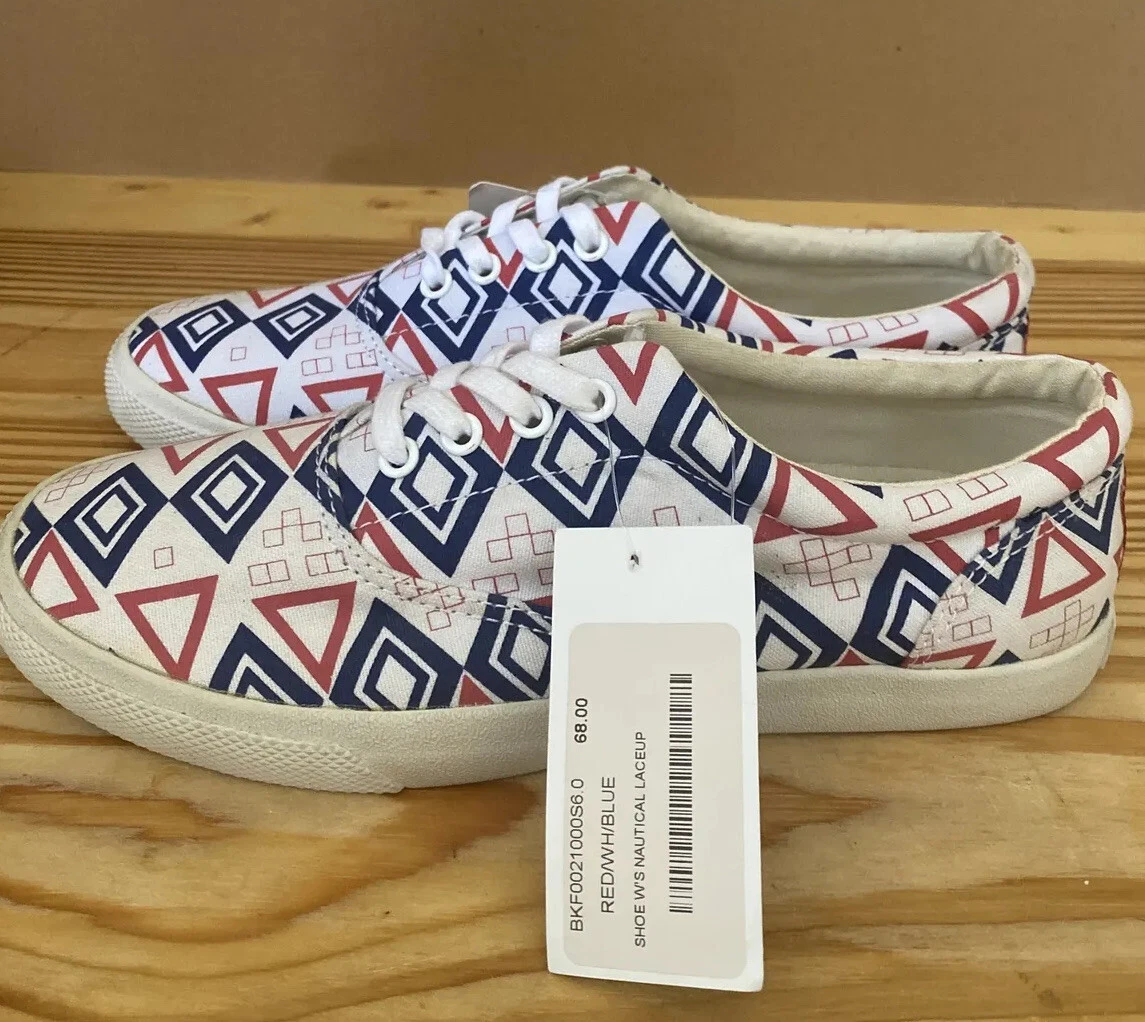 Bucketfeet Nautical Sneakers Size Womens 6 Lace Up Shoes Red White Blue NEW