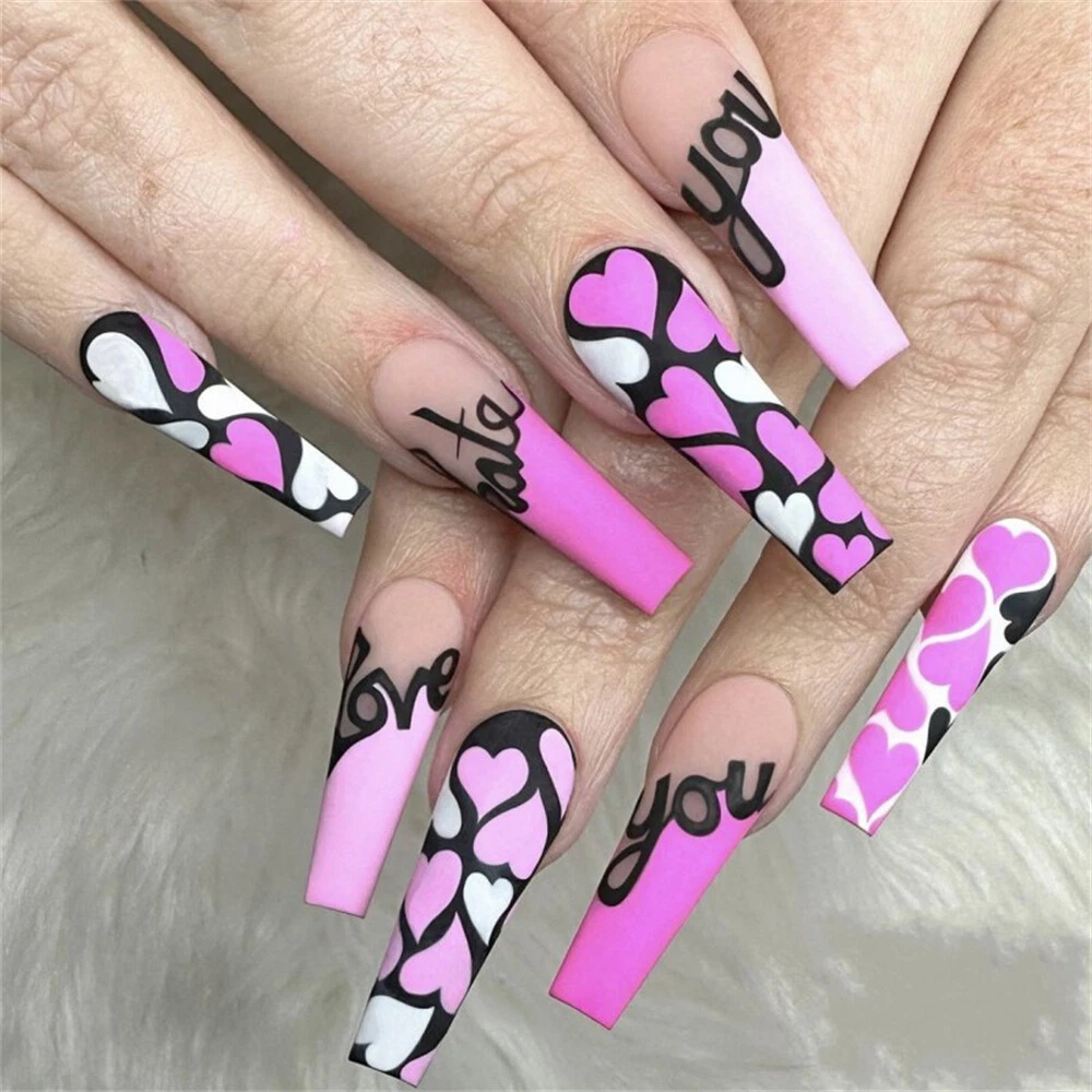 Valentines day 2024 nails coffin shape