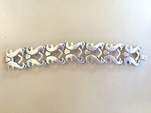 Vintage Signed Taxco Mexican  wide Sterling Silver Bracelet 52g