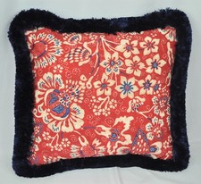 Fringed Pillow made w Ralph Lauren Villa Martine Red, White  Blue Floral 16"