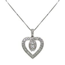 1/4 Carat Genuine Diamond Heart Pendant Necklace - 10 Karat White Gold