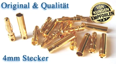 ✅ 8 Stück 4 Paar 4mm Goldkontaktstecker Stecker Buchse Lipo Akku Bananenstecker