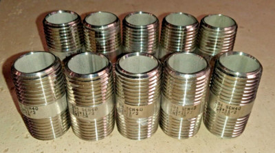 10 PACK Stainless Steel Pipe Nipples 1/2 in X 1-1/2 in  Grade 304 SCH 40 New