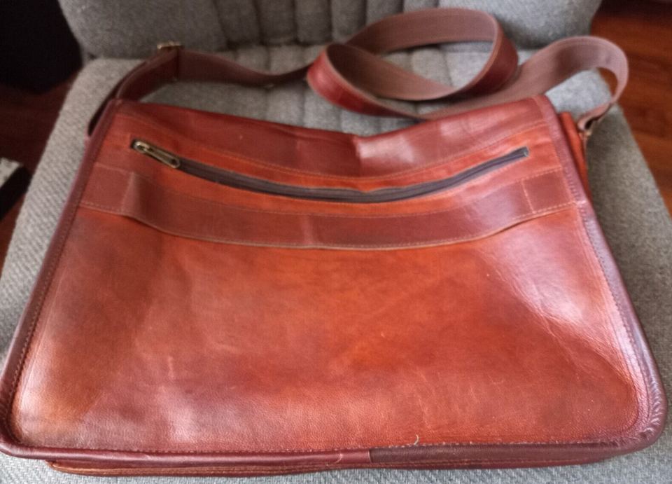 Leather Messenger Bag Briefcase Laptop Brown Lined eBay