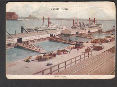 c 1890's Mail Card one cent around the world rate Saint St Louis MO Levee Scene