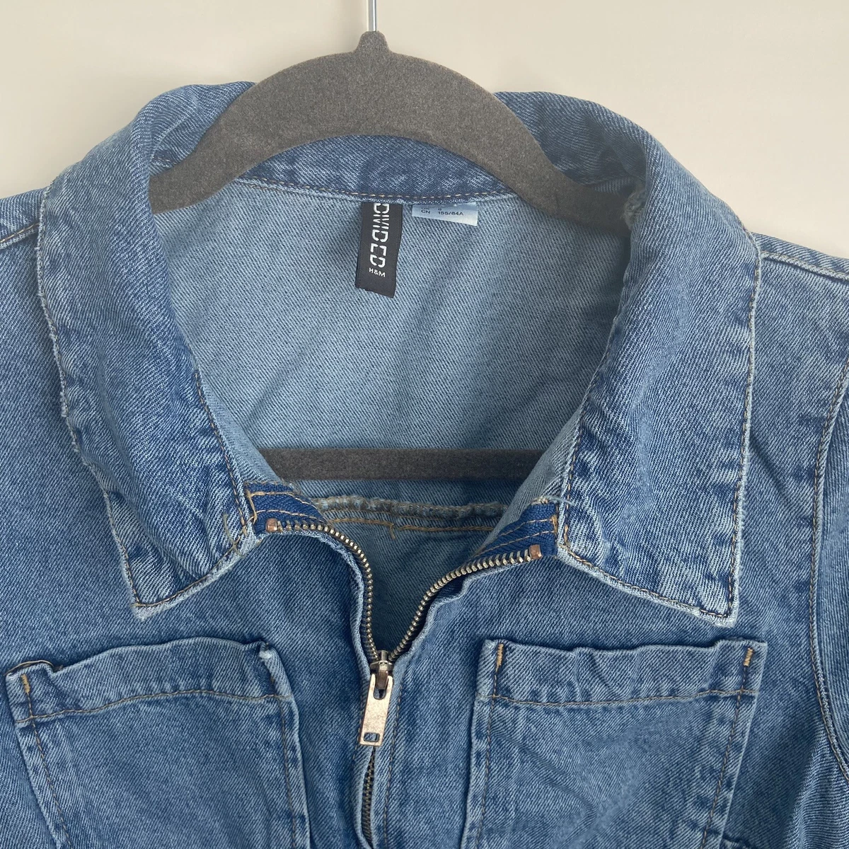 Womens H M blue denim zip up playsuit size 8 eBay