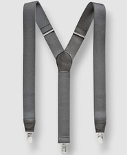 Club Room Men's Gray Solid Elastic Stretch Metal Clip-ON End Suspenders OS
