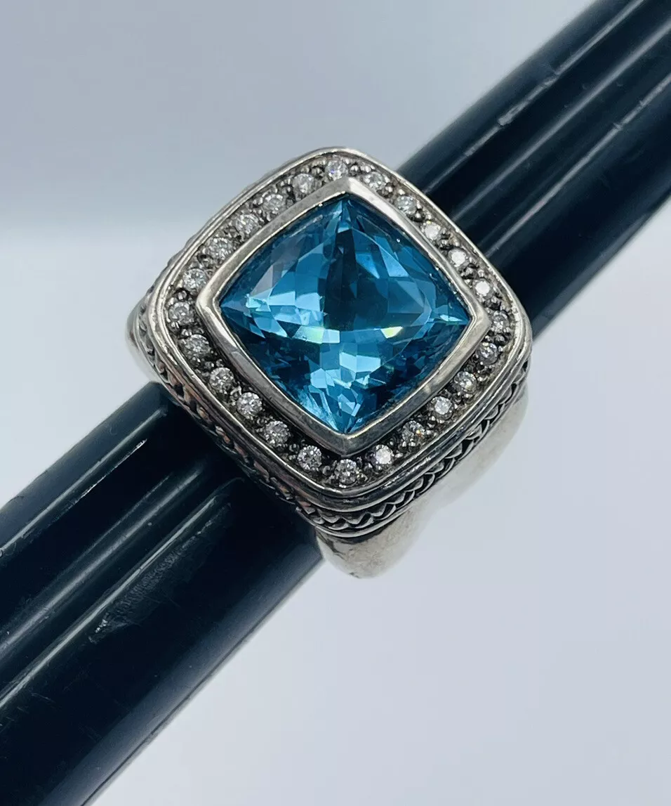 Scott Kay Authentic Sterling Silver Blue Topaz Diamond Large Ring Size 7