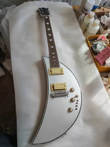 Factory Custom Moon Sault Electric Guitar Special Shaped Moon Inlay Sliver Color
