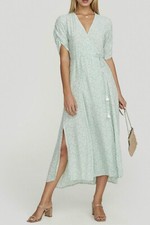 Faithfull The Brand Chiara Green Floral Wrap Midi Dress Size XS