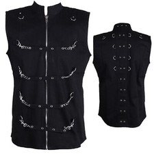 Men Gothic Vest Punk Rock Black Metallic Chains Straps Motorcycle Vest For Men