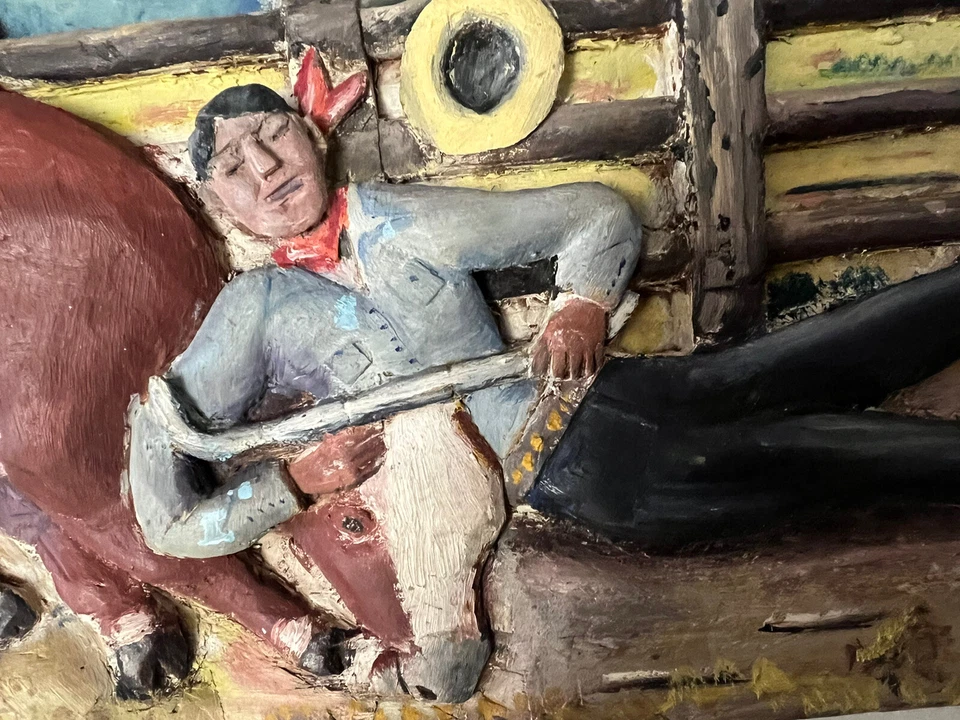 Antique Primitive Folk Art Americana Wood CARVED Polychromed Cowboy ArtistSigned - Image 3 of 4