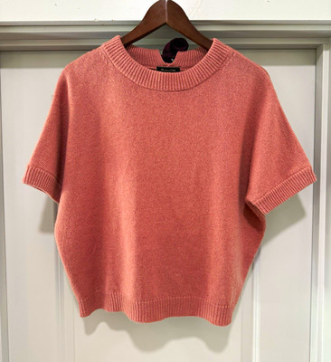 100% Cashmere Massimo Dutti Womens Pink Rib-Knit Crew Neck Sweater Bow Back S