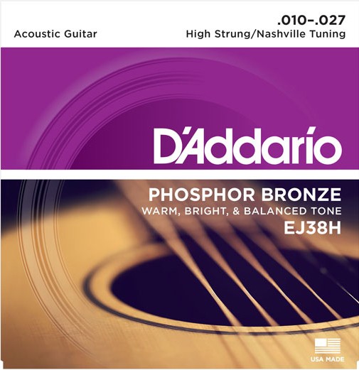D'Addario EJ38H Phosphor Bronze Guitar Strings Nashville Tuning 10-27
