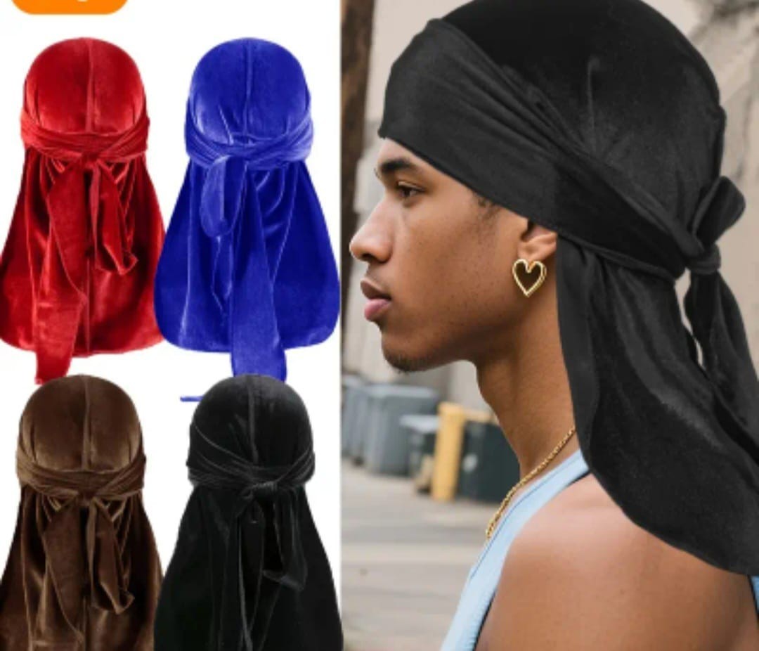 Men's Adjustable Velvet Durag Set Black Red Blue Brown Casual Fall Winter