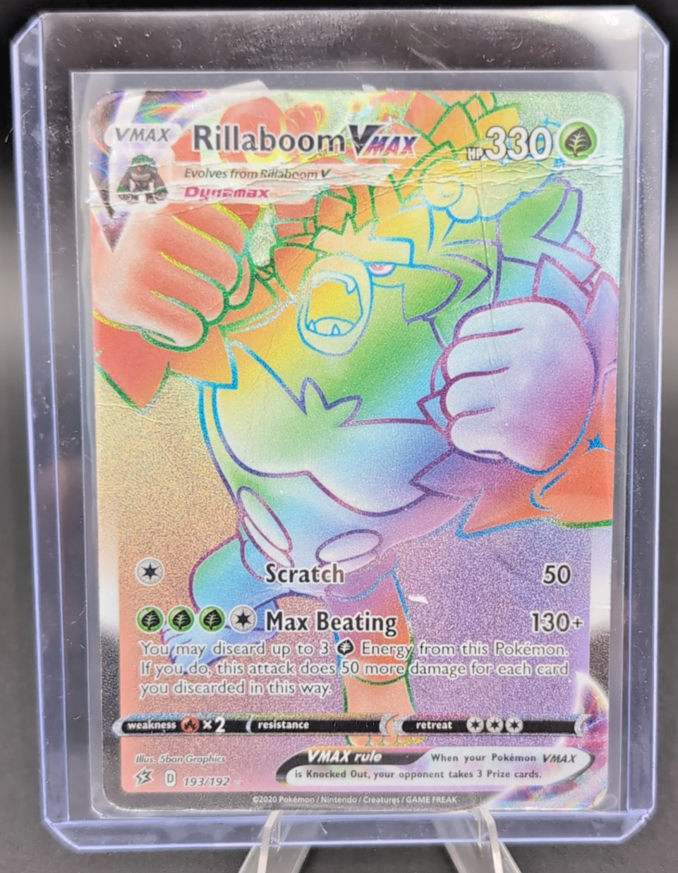 Pokémon Rillaboom VMAX 193/192 Secret Rare – Rebel Clash – DAMAGED / PLAYER COPY