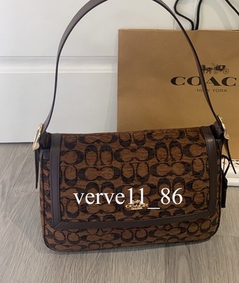 ShoulderBag Flap Bag Signature Chenille Brass/Trüf CCE58 NWT-