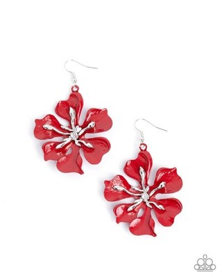 Paparazzi Floral Faction - Red - Glossy Painted Petals - Accents - Rhinestones -
