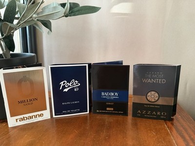 4x Men's High End Eau de Parfum Spray 1.2mL SAMPLES AZZARO Most wanted Assorted