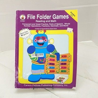File Folder Games Reading & Math Book Grades 3-4 Carson-Dellosa Karen Finch
