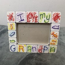 I Love My Grandpa Picture Frame Handpainted Gift Holds 3.5" x 5" Skribbles Russ