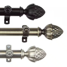 120 In. - 170 In. Telescoping Single Curtain Rod Kit in Satin Nickel with Acorn