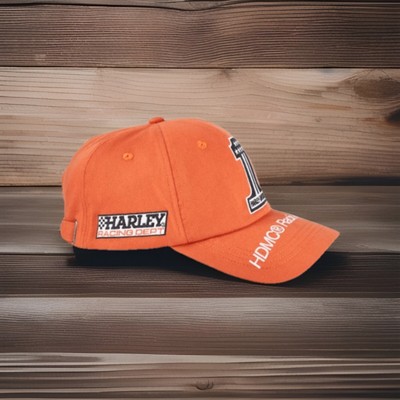 HARLEY-DAVIDSON MOTORCYCLES #1 HDMC RACING DEPT WOVEN HAT VINTAGE ORANGE CAP NEW
