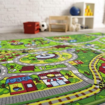 Children's 60 x32  Train Track Rug - Washable, Colorful, Safe Play Mat