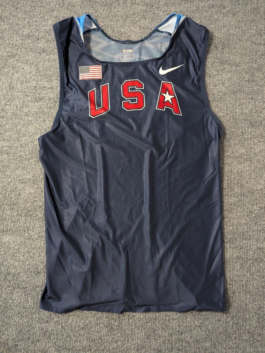 NIKE PRO ELITE USA 2008 Olympic Track & Field Blue Singlet Men's
