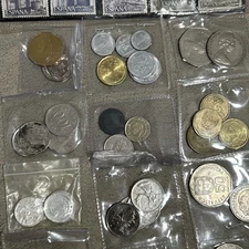 Foreign Currency Lot coins and stamps 