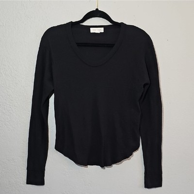 Treasure & Bond Classic Black Long Sleeve Waffle Knit Tee, Womens Size XS
