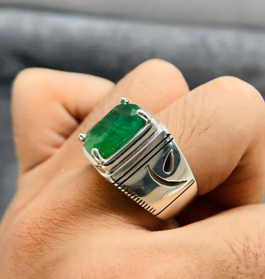 925 Sterlingsilber grüner Smaragd Mai Geburt Stein Verlobungsring Geschenk für Herren