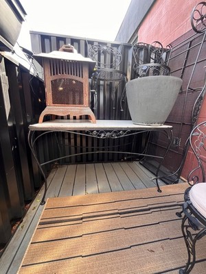 Antique Patio:  Woodard, Chantilly rose dining table, and four chairs