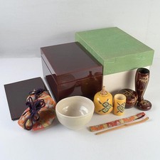 Hida Shunkei Rikyu Chabako Yellow Furidashi Bamboo Maki-e Natsume 8 Set