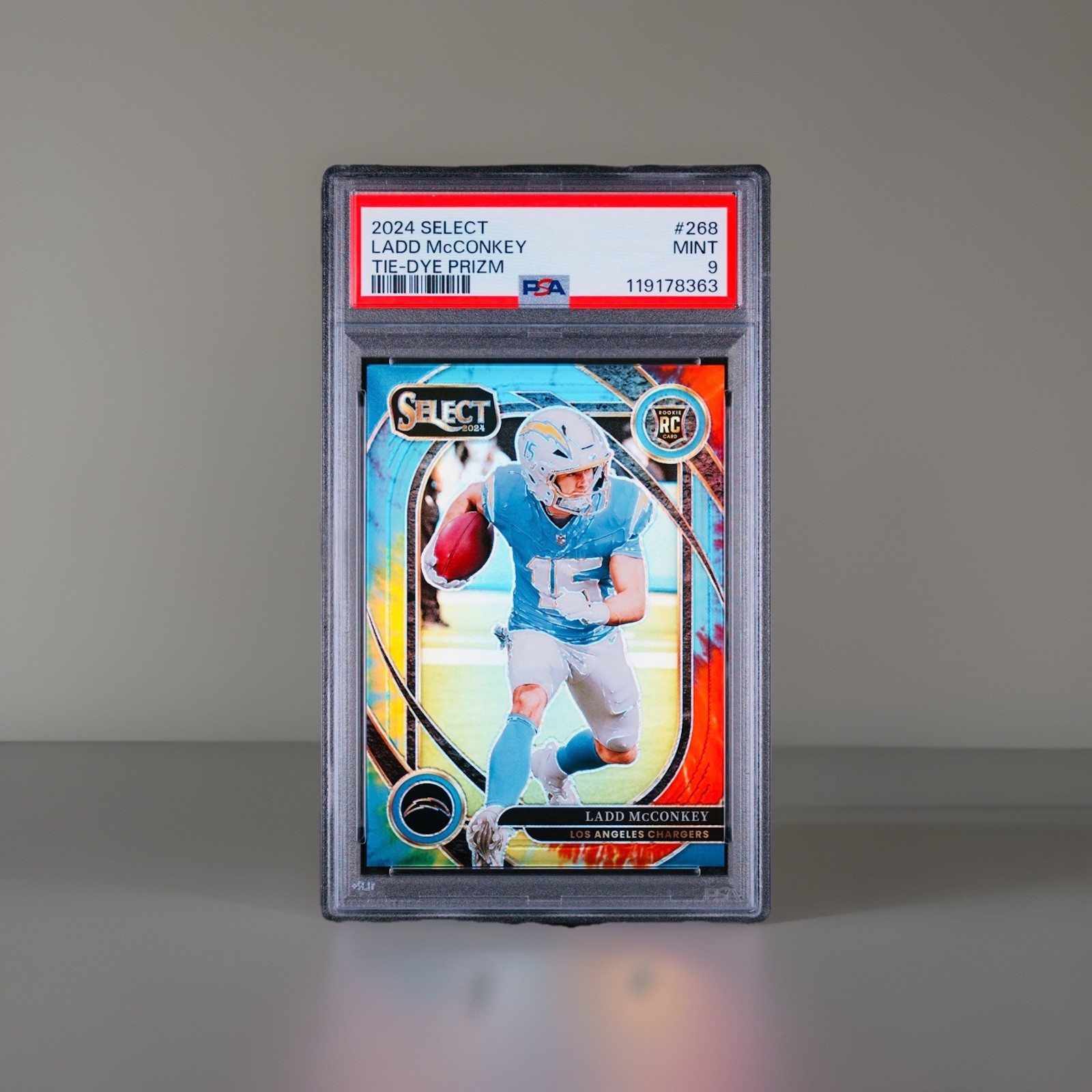 2024 Panini Select LADD MCCONKEY ROOKIE CLUB LEVEL TIE-DYE /25 RC Chargers PSA 9