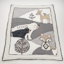 Levtex Baby Bailey Woodland Crib Quilt Blanket Bear Fox Deer Grey White Nursery