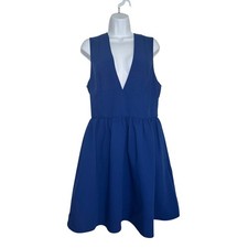 Banana Republic Anisa Mini Dress Pleated Royal Blue Size 14 NEW Plunging V Neck