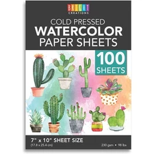100 Sheets Cold Press Watercolor Paper for Artists and Beginners (7x10 in)