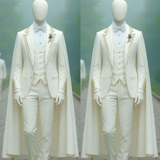 Fashion Ivory Men's Suits with Long Cape Wedding Evening Party Prom Three Pieces