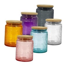 8 oz Decorative Glass Jars with Bamboo Lids, Multi-Color 6 Pack 6 Colors - 6pc